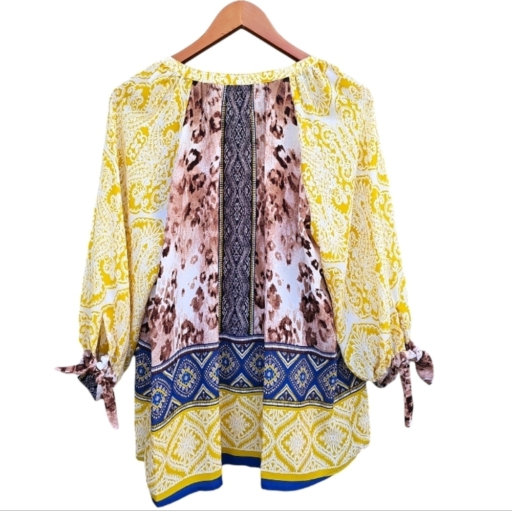 Anthropologie Fig and Flower Bohemian Multi Print Flowy Blouse Size L - Picture 2 of 5